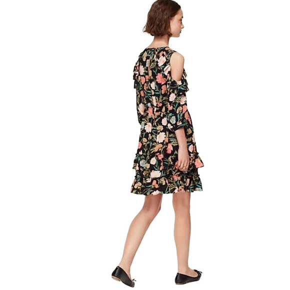 Kate Spade Blossom Floral Ruffled Black cold shoulder dress - Picture 5 of 8